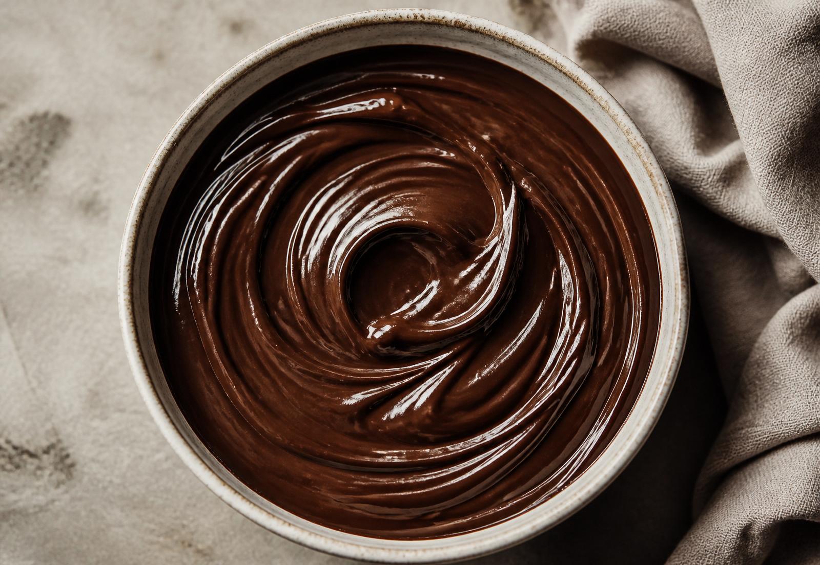 Chocolate swirling in a ceramic bowl